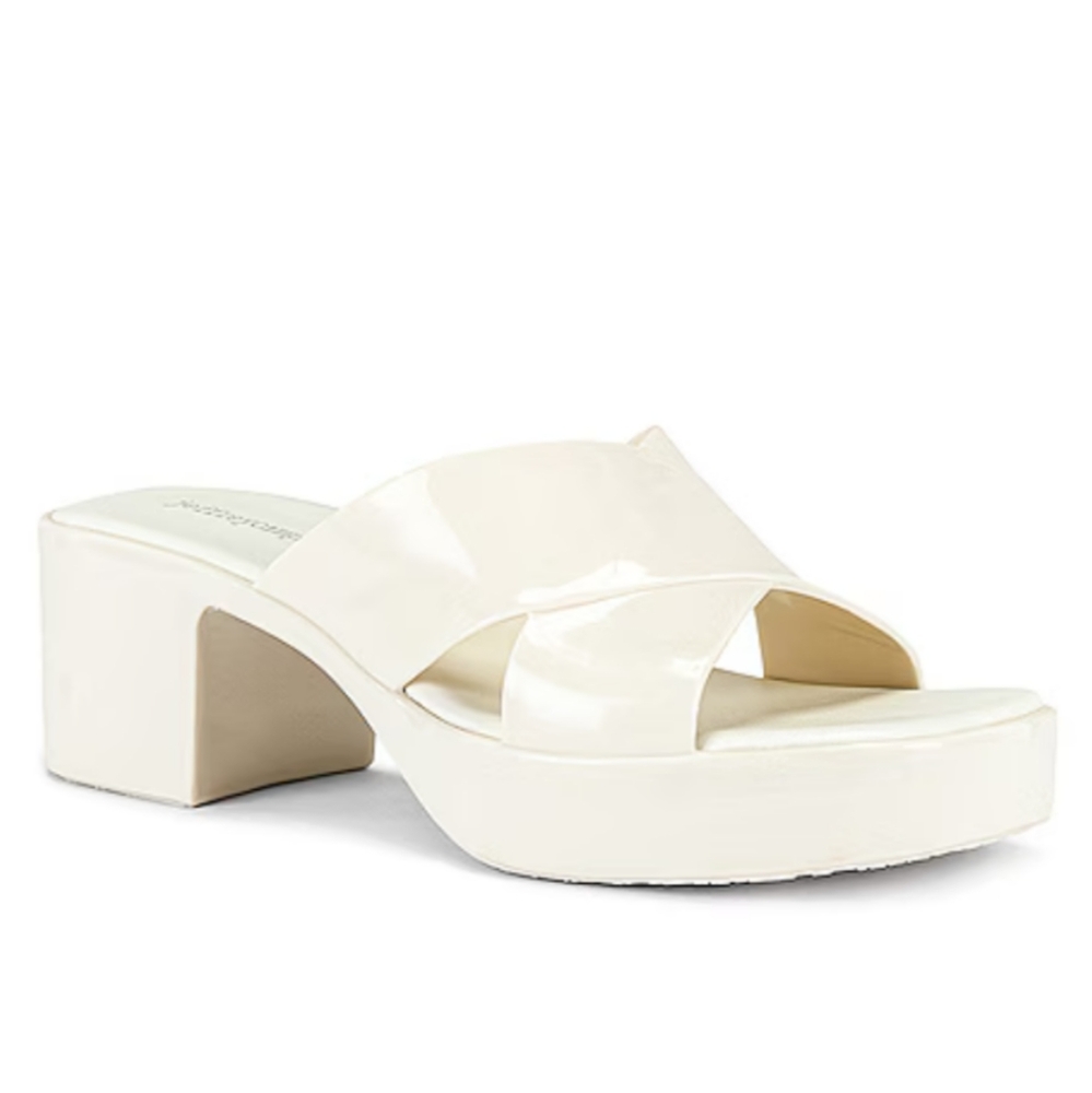 Jeffrey Campbell Womens Bubblegum Block heel Slide Platform Sandals Cream Shiny